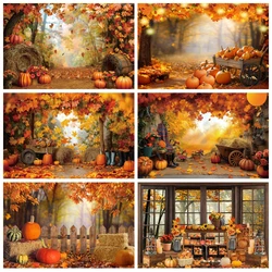 Autumn Forest Scenery Backdrop Fall Maple Leaves Farm Barn Pumpkin Thanksgiving Harvest Baby Portrait Photography Background