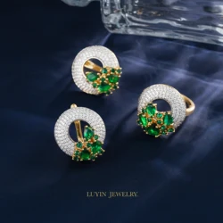 Luyin Recommend Round Hollow Design Earrings Ring Jewelry Sets For Women Copper Plated 14k Gold 2 Color Party Exquisite Gifts