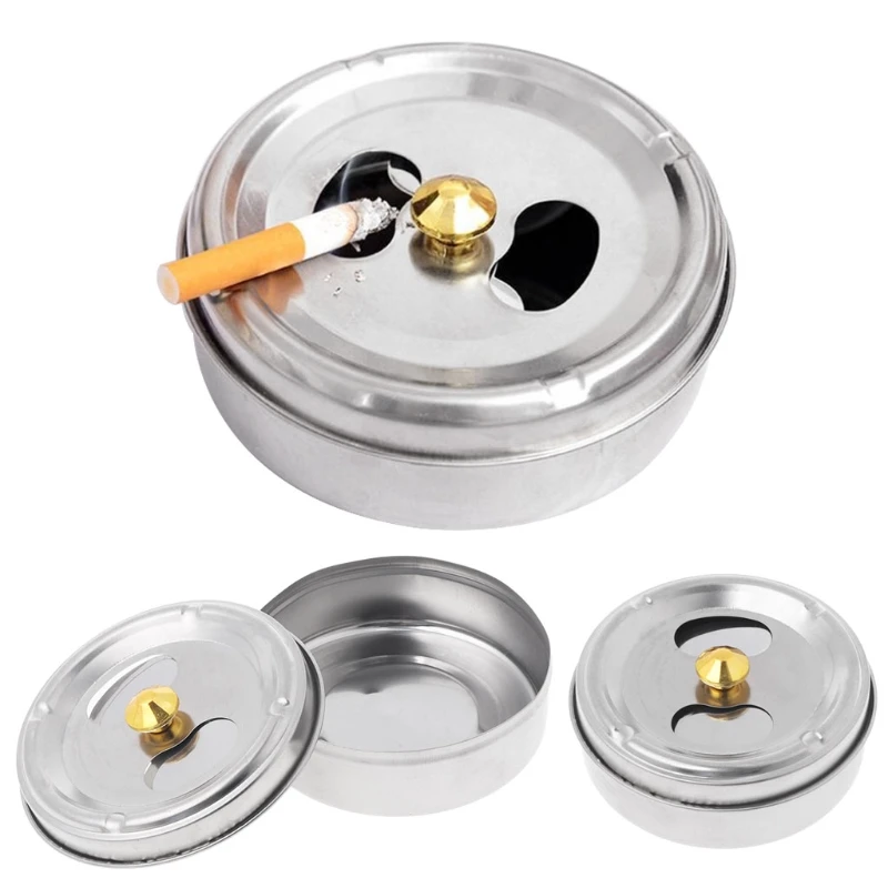 Stainless Steel Round Revolving Ashtray Rotation Enclosed Lid Hotel Home Gadgets