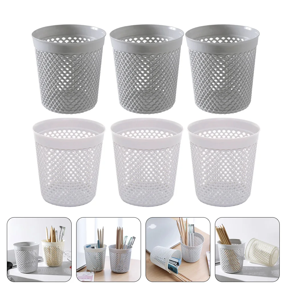 

6pcs Plastic Pen Holder Desk Home Basket Office Stationery Hollow Design Makeup Brush Storage Container Stylish Creative