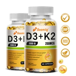 Soomiig Vegetarian Vitamin D3+K2 Capsules Promotes Calcium Metabolism Fracture Bone Health Heart and Immune System Support
