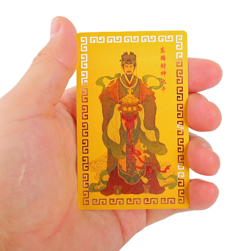 Tarjeta de amuletos de Buda de Dios de la riqueza de cobre Feng Shui chino para negocios, tesoro de Fortuna de cinco vías, decoración del hogar de la suerte