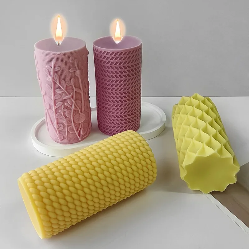 

Flower Cylindrical Aroma Candle Silicone Mold DIY Handmade 3D Cylindrical Plaster Soap Mould Home Decor Candle Making Supplies