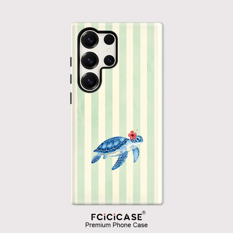 Fcicicase S26 Ultra Cute Sea Turtle Flower Print Phone Case For Samsung Galaxy S25 Plus S23 S24 A16 S20 FE A56 A26 Acrylic Funda