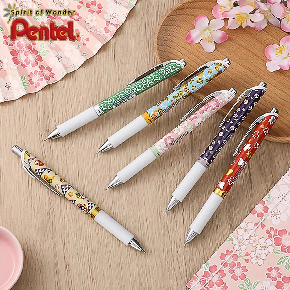 

1 ручка + 3 стержня, новая японская гелевая ручка Pentel BLN75YU Limited, быстросохнущие чернила, ограниченный узор, 0,5 мм, школьные канцелярские принадлежности Kawaii