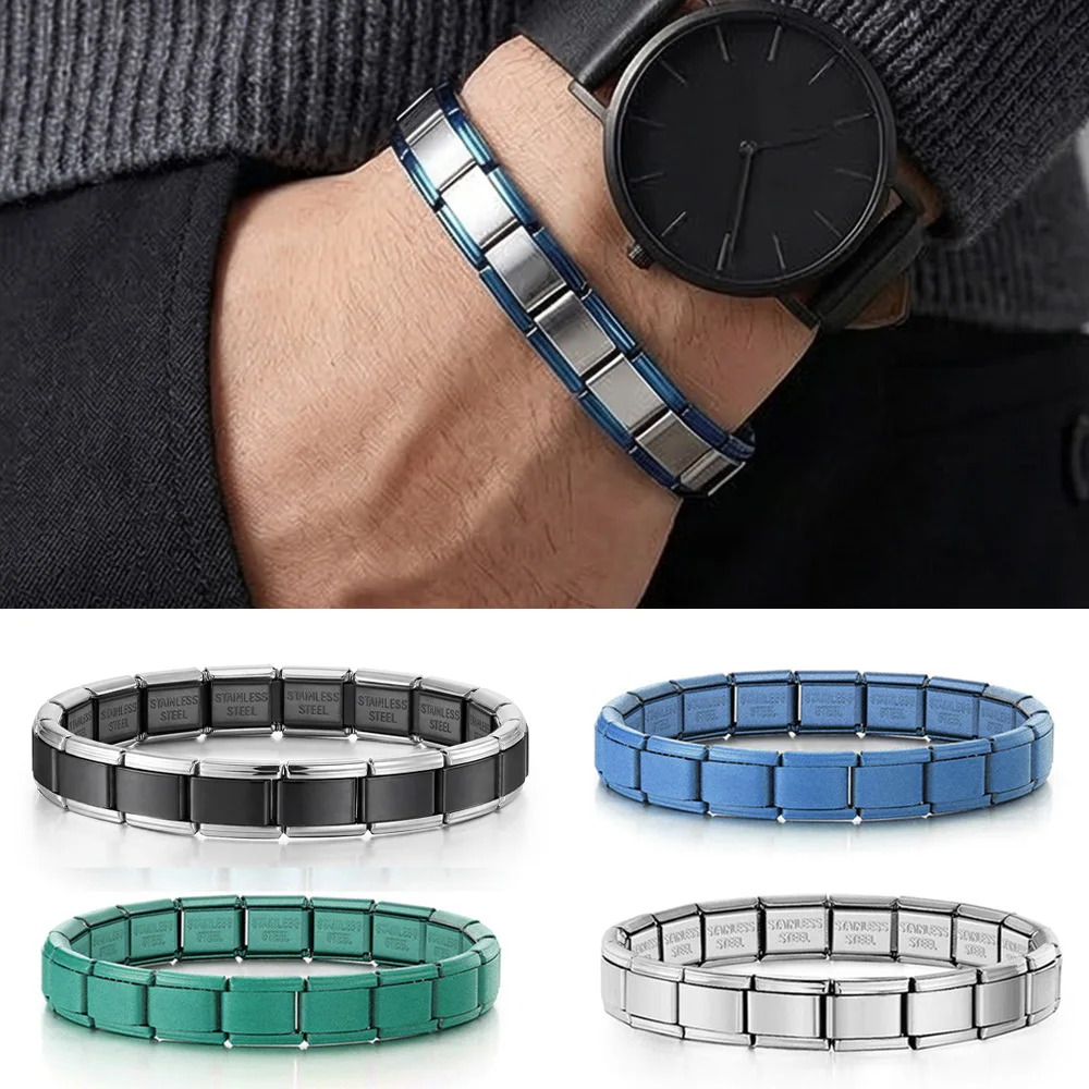 URING Großhandel Buntes Blau Grün Schwarz Quadratisches Herren-Charm-Armband Italienisches Gliederarmband Passend für 9mm Edelstahl DIY Schmuckherstellung – Detail 1