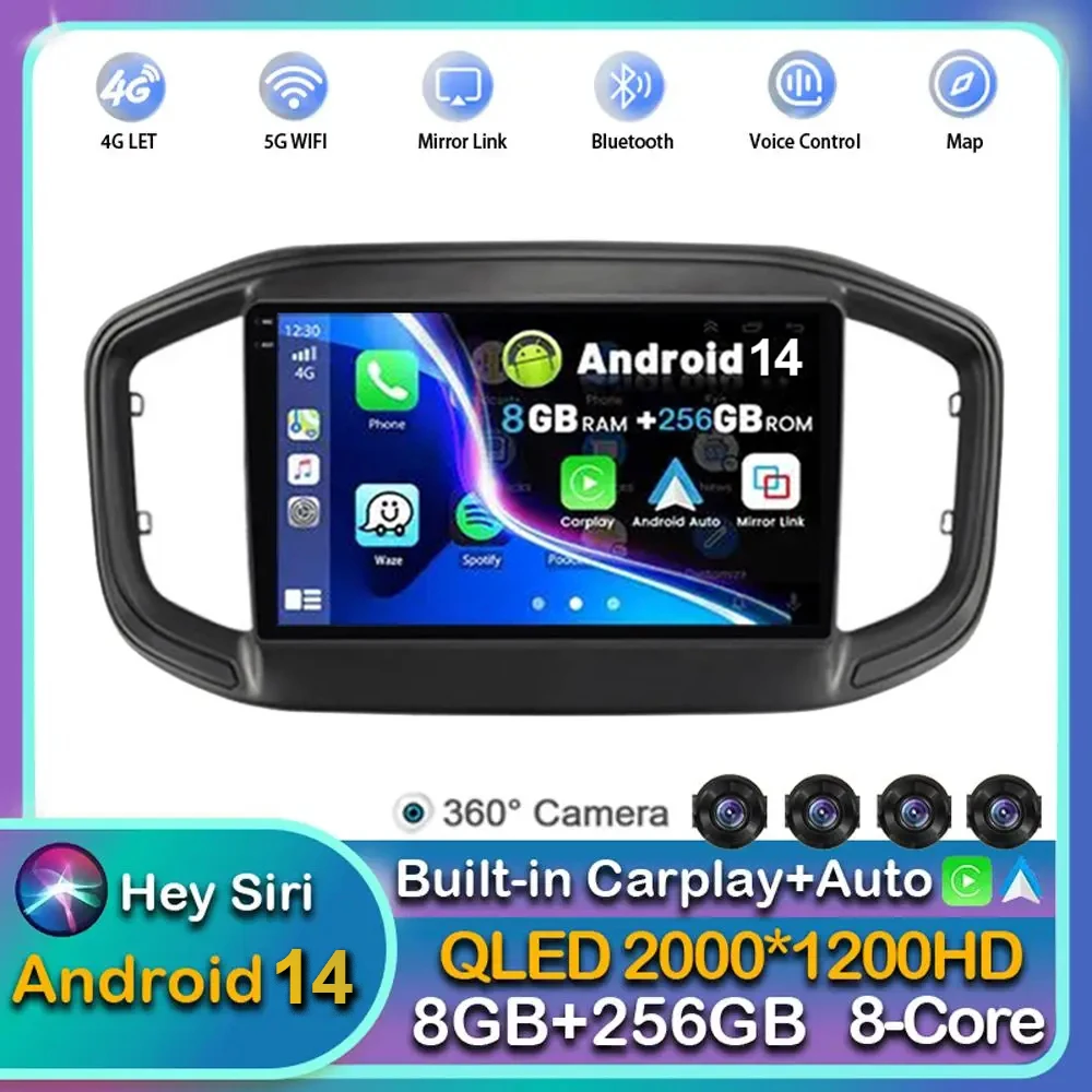 

Автомагнитола Carplay на Android 14 для Fiat Strada 2020, 2021, 2022, Мультимедийный проигрыватель с видео, стерео, головное устройство 360, камера, Wi-Fi + 4G DSP