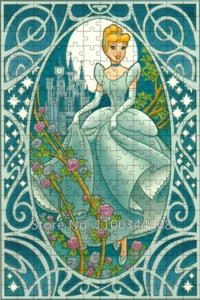 Disney Princess Jigsaw Puzzle 300/500/1000 Pieces Aladdin Ariel Snow White Cinderella Tinkerbell Puzzles Handmade Toys for Girls