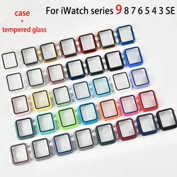 Tempered Glass+Cover For Apple Watch 9 8 7 41mm 45mm PC Bumper Screen Protector Case iWatch Series 7 6 5 4 SE2 40mm 44mm 38-42mm
