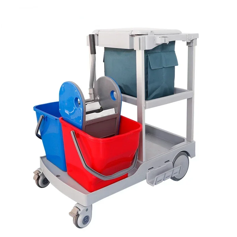 

2026 High-end Hotels Housekeeping Outdoor Professional Cleaning Trolley Cart Stainless Steel Flat Mop Bucket Trolley