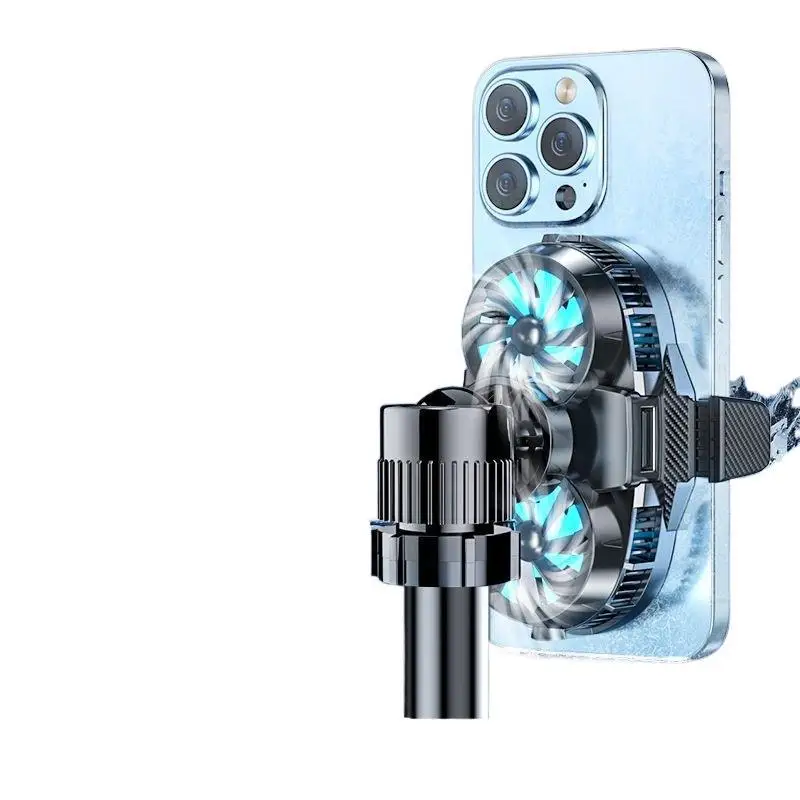 Dual-Core Semiconductor Phone Cooler for Live Streaming, Ultra Cooling with Silent Fan & Built-in Stand, Ice Freeze Back Clip