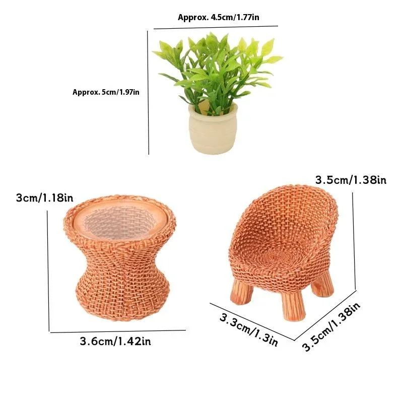 Table ronde en bambou, 3 pièces, chaise Miniature, décoration de scène, ornement, maison de poupée, Mini meubles, modèle artisanal, cadeau