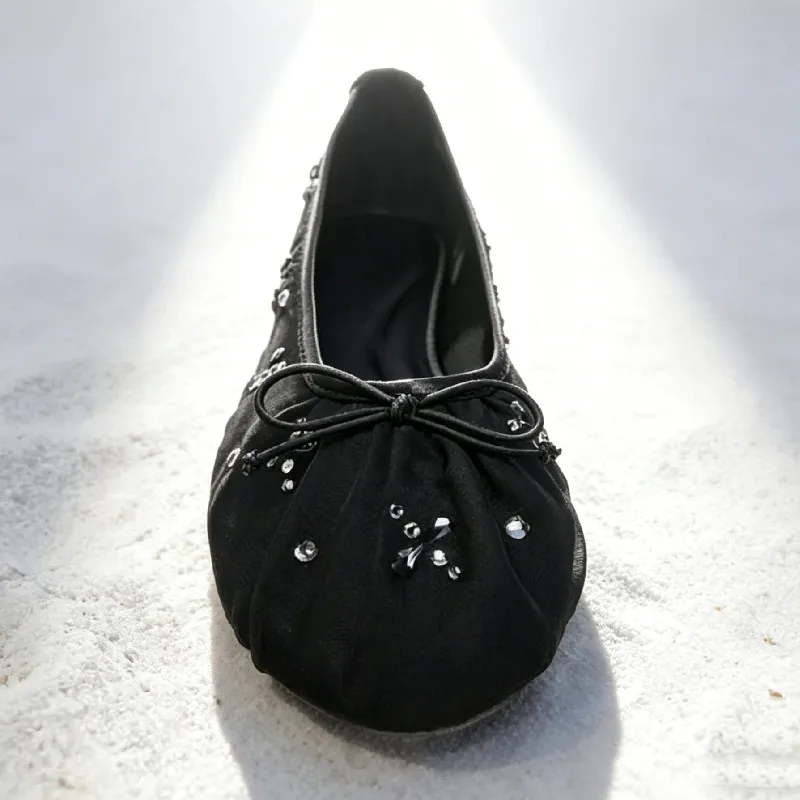 

Роскошные дизайнерские балетки с драгоценными камнями для женщин, с бантом, дышащие, сетчатые туфли Мэри Джейн, комфортная дизайнерская модель для девушек