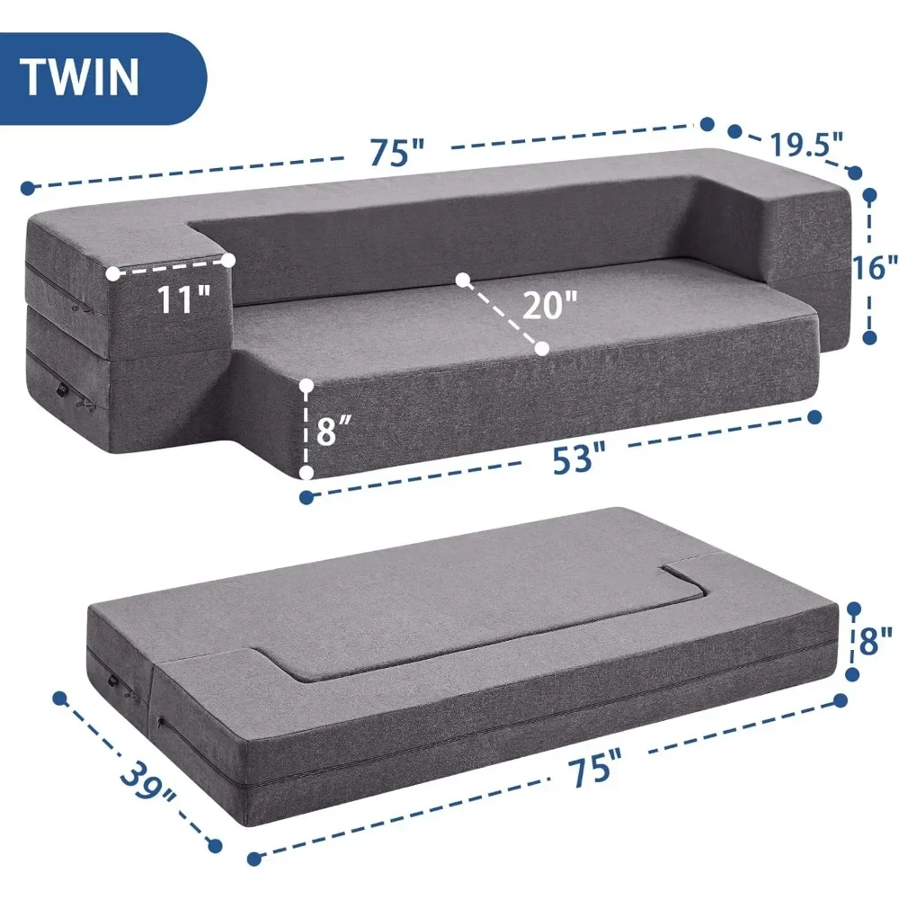 8 Inch Memory Foam Fold Out Couch Bed Armchairs for Living Room Sofas Twin Size Floor Sofa Beds Free Shipping Grey Freight Free