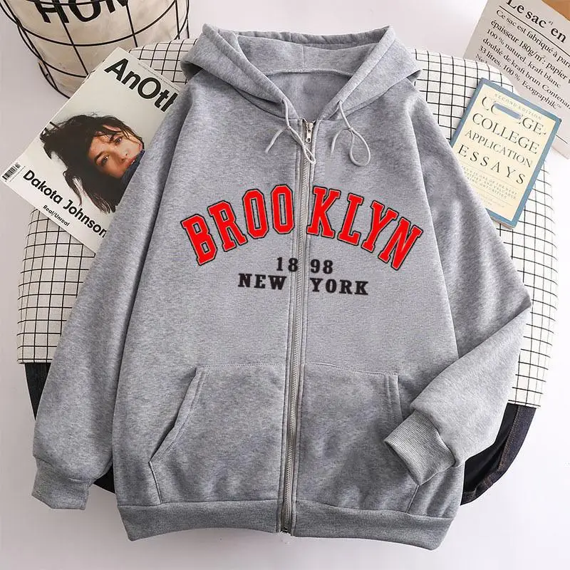   Nowa bluza z kapturem na zamek błyskawiczny Los Angeles Kalifornia Jaet rozmiar europejski luźny krój długi rękaw poliester damska bluza