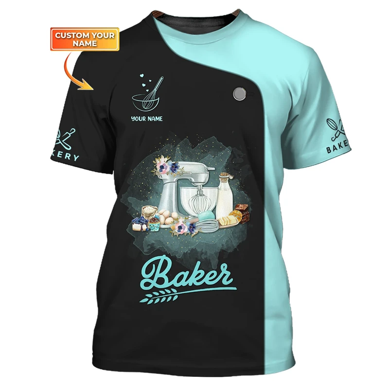 

Новая летняя футболка с пекаром для мужчин и женщин, индивидуальное имя, 3D принт, косплей, униформа пекаря, футболки с короткими рукавами, забавные футболки для выпечки в стиле Харадзюку