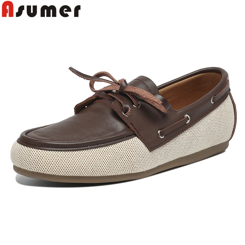 

ASUMER Plus Size 35-43 New Genuine Leather Shoes Women Flats Lace Up Spring Summer Ladies Party Daily Shoes Women's Loafers