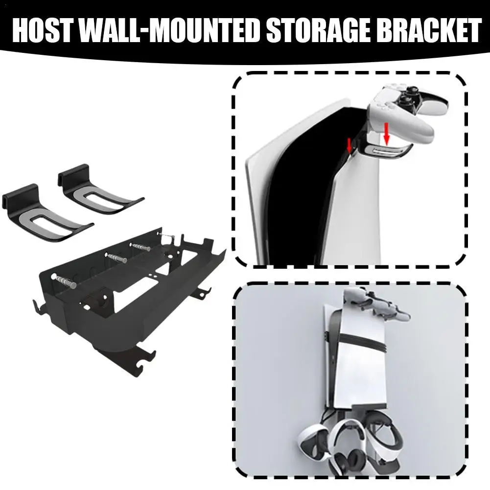 For PS5/PS5 SLIM/PS5 Pro Wall Mount Bracket With Storage For Controller, Vr Headset & Headphones - Storage Bracket ﻿