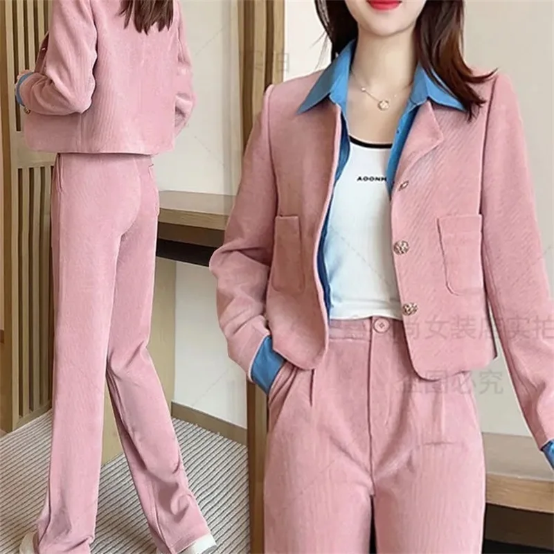 Polo Neck Sports Casual Set Women 2023 Spring and Autumn New Fashionable Short Jacket Paired With Wide Leg Pants Two-piece Sets