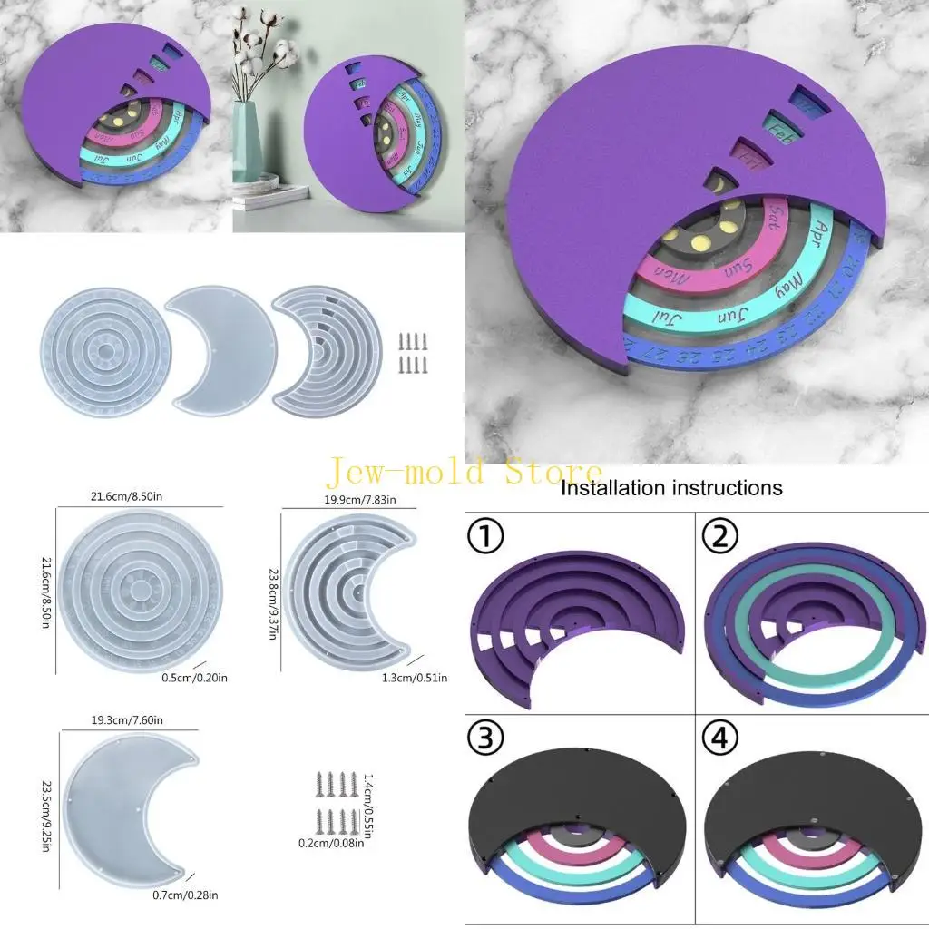

C71B 3x силиконовая форма для календаря, форма для лунного календаря, вечный календарь, диски, вращающаяся круглая настенная