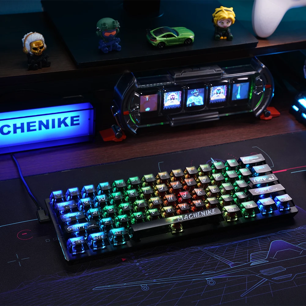 MACHENIKE K500-B61 60% Mini Mechanical Keybaord Transparent Keycaps Gaming Keybaord Wired Full Key Hot-Swappable RGB Backlit