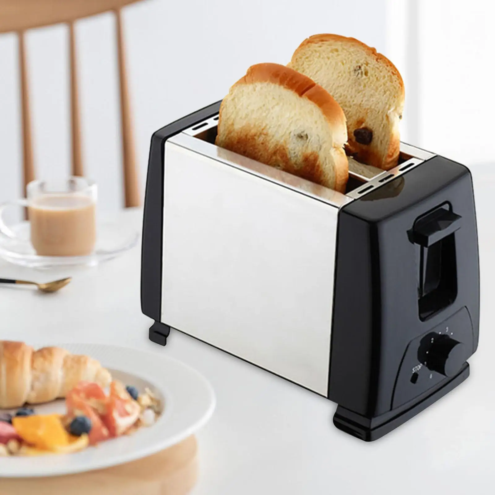 Tostadora de pan de calentamiento rápido automática de 2 rebanadas, tostadora eléctrica de acero inoxidable de 750W, máquina de desayuno para sándwich tostado