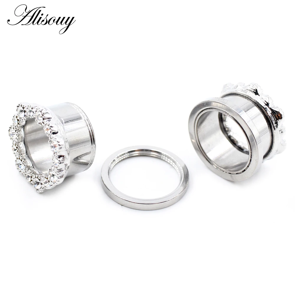 Alisouy 2 Stück Edelstahl Blume Zirkonia Mond Stern Uhr Herz Schraube Ohr Tunnel Plugs Expander Messgeräte Körper Piercing Schmuck – Detail 6
