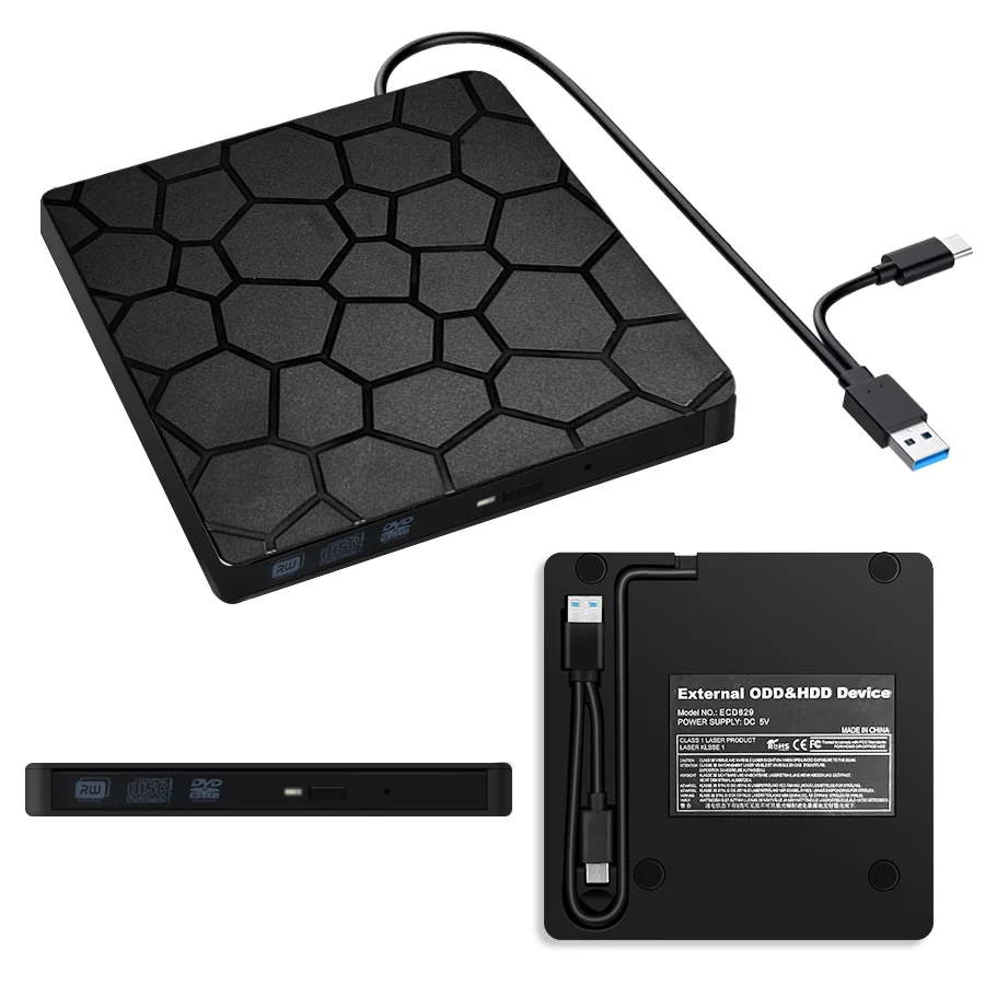

Slim 2-in-1 External DVD RW Writer Reader Player Burner USB 3.0 Type C VCD CD Optical Drive for Laptop PC Computer Notebook