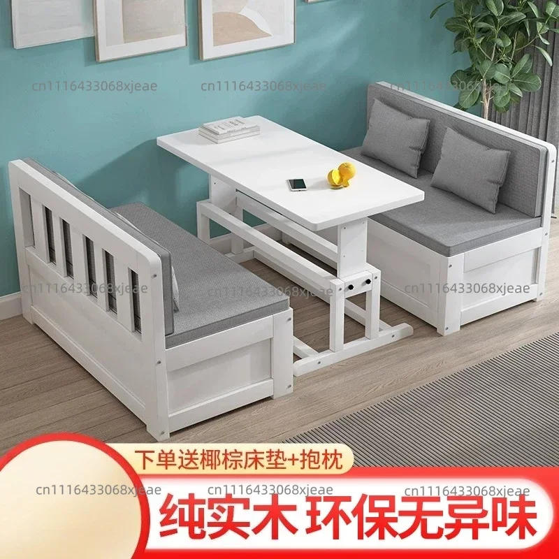 Solid Wood Sofa Bed Dual-purpose Foldable Desk Storage Bed Living Room Small Apartment Integrated Card Seat Multi-functional