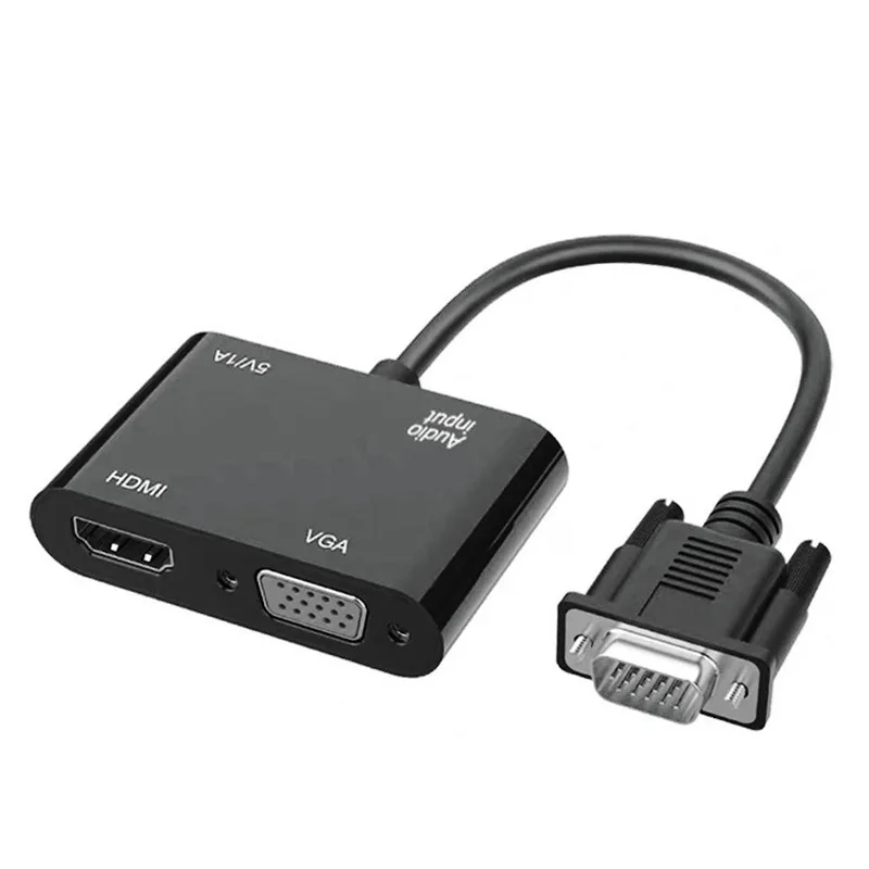 VGA to HDMI VGA Dual Display Adapter Video Audio Converter VGA splitter 1 in 2 output for Desktop PC Monitor Projector HDTV