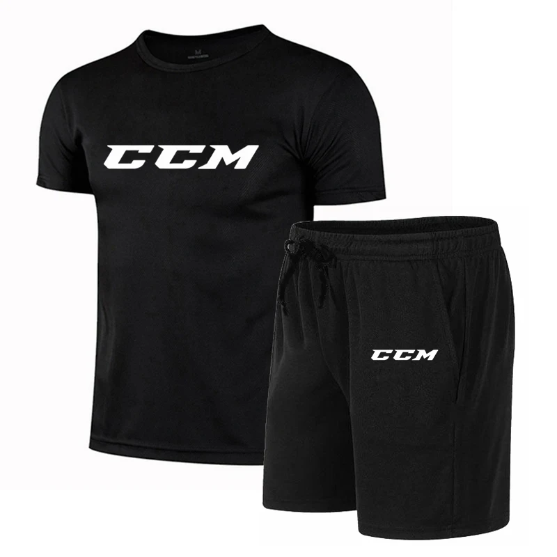 T-Shirt à Manches Courtes et Short pour Homme, Décontracté, à vaccage Rapide, CCM, Mode Fitness, Été, Ensemble de 2 Pièces