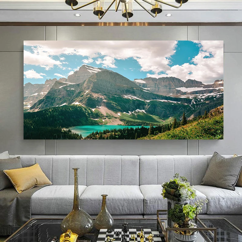 Green Glacier National Park Landscape Canvas Painting Snow Mountain Posters and Prints for Living Room Wall Decoration No Frame