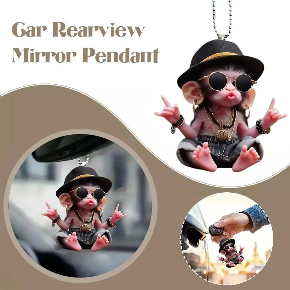 2D Realistic Acrylic Monkey Pendant Cartoon Animal Hanging Ornament for Car Rearview Mirror Decor Car Interior Accessory