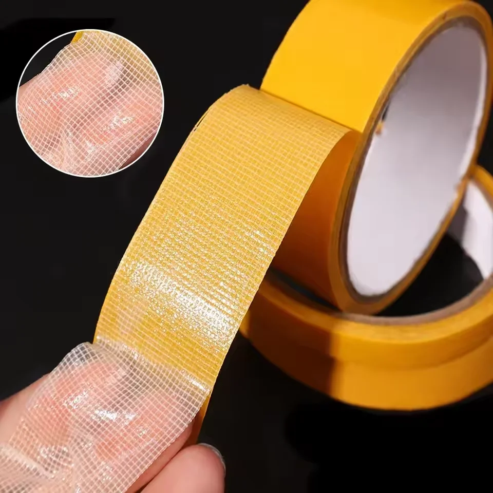 Multipurpose Double-Sided Fabric Tape Heavy Duty - Strong Adhesive Mesh Carpet Tape, Clear, No Residue Removal for Clothes - 2 I