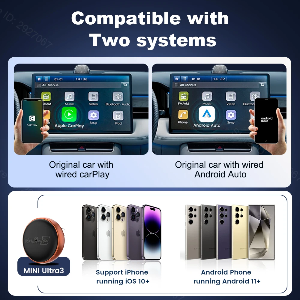 CarlinKit 5.0 Mini Ultra 3 Wireless CarPlay Adapter Wired To Wireless Android Auto Box USB Dongle BT WiFi Seamless Connection