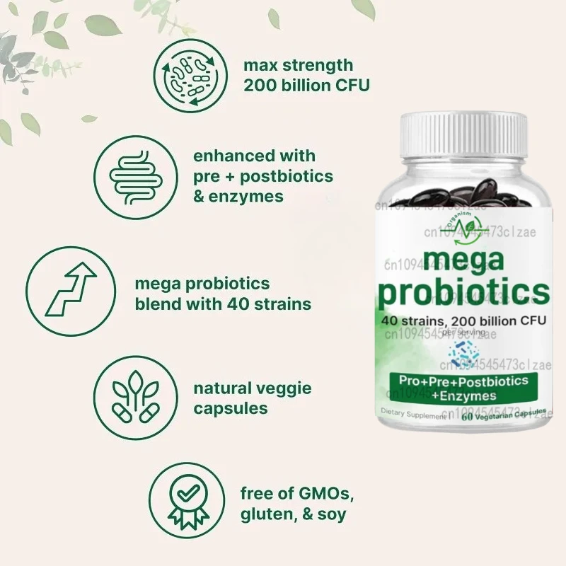 

Probiotics 200 Billion CFU-60 Capsules Strains of Inulin, Bromelain, Papain, Etc. Support Intestinal and Digestive Health