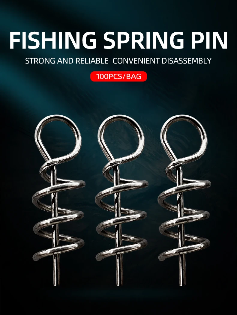 ShareShark 100 Stück Spring Lock Pin Angelverbinder Edelstahl Wirbelknöpfe für weiche Köder Angelzubehör Pesca – Detail 1