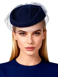 FS Wedding White Beret British Top Hats For Women Elegant Church Wool Fedoras With Veil Fascinator Cap Female Winter
