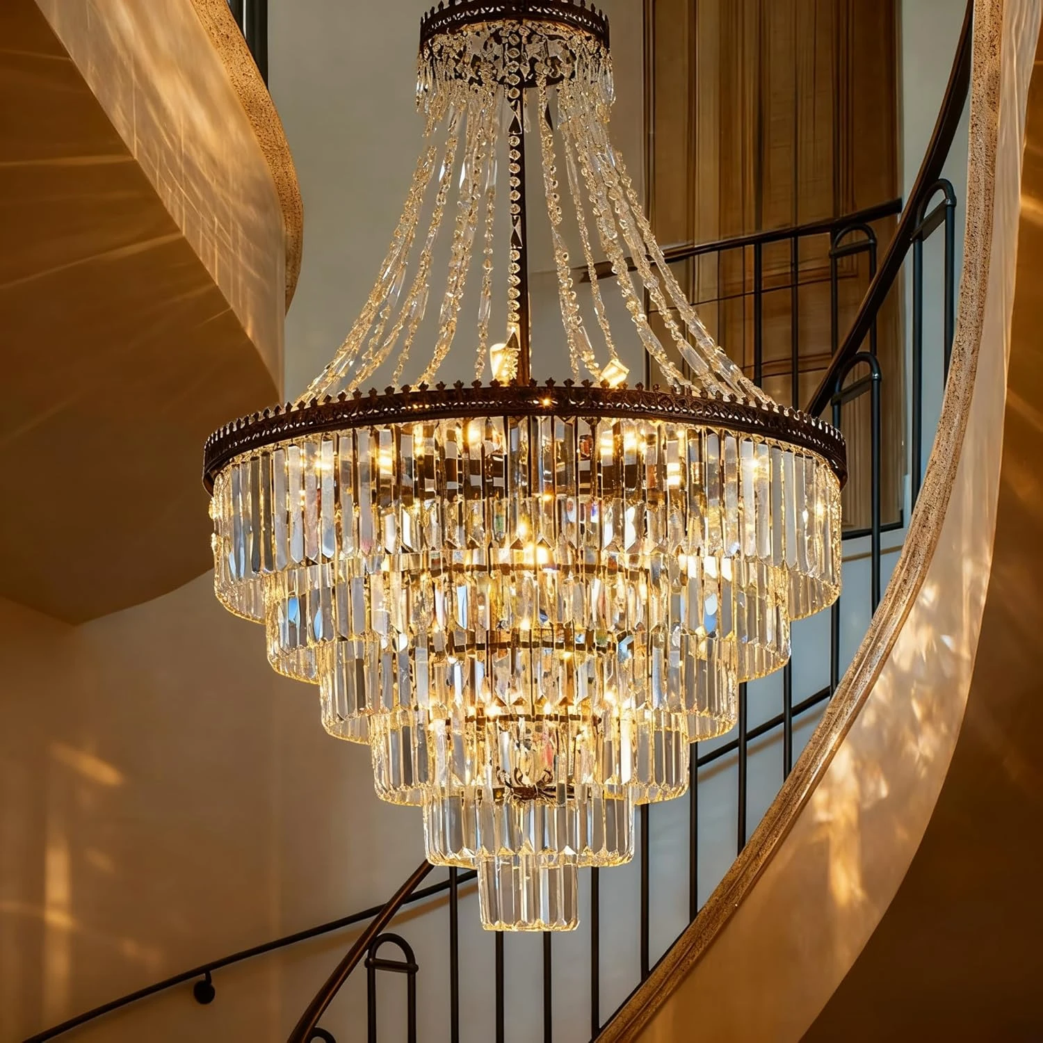 French Empire Crystal Chandelier Pendant Light Large Chandeliers for High-Ceiling Stairwells Entryways Dining Room Living Room