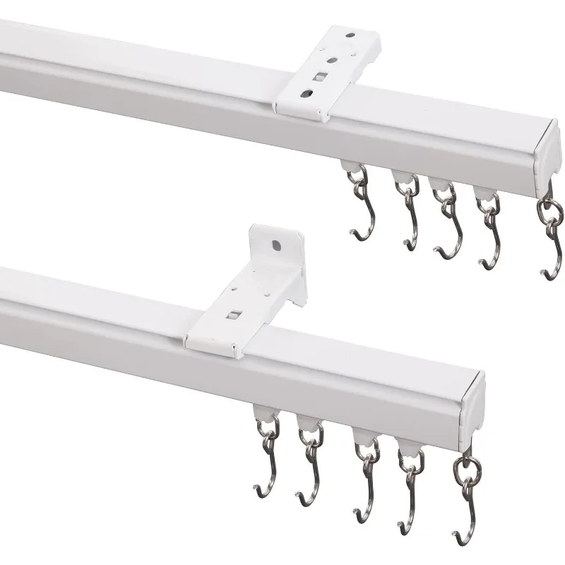 

Ceiling or Wall Mount Curtain Track Kit with Hooks, 3ft - 6ft Adjustable Length Drape Rail Set For Living Room Bedroom,