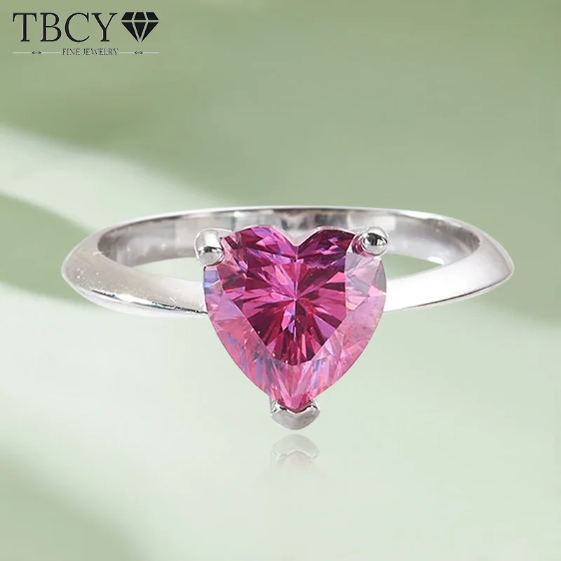 TBCYD 2CT Pink Heart Cut Moissanite Diamond Rings For Women GRA Certified S925 Silver Engagament Wedding Band Luxury Fine Jewelr