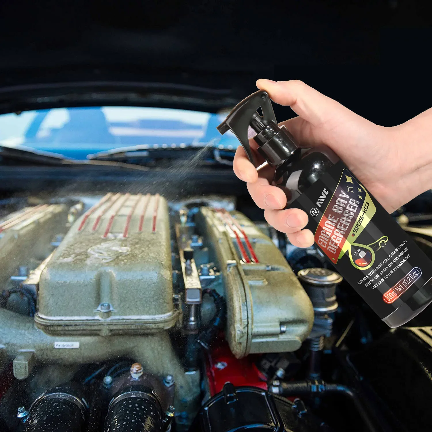 Limpiador de Bahía de motor potente, producto de limpieza de descontaminación para el compartimento del motor, Protector y separador de brillo automático, cuidado del automóvil