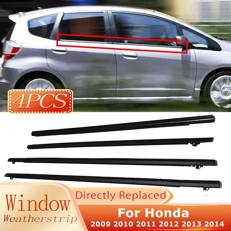 4Pcs Car Door Window Glass Weatherstrips Fit For Honda Fit 2009 2010 2011 2012 2013 2014 Waterproof Auto Sealing Rubber Strips