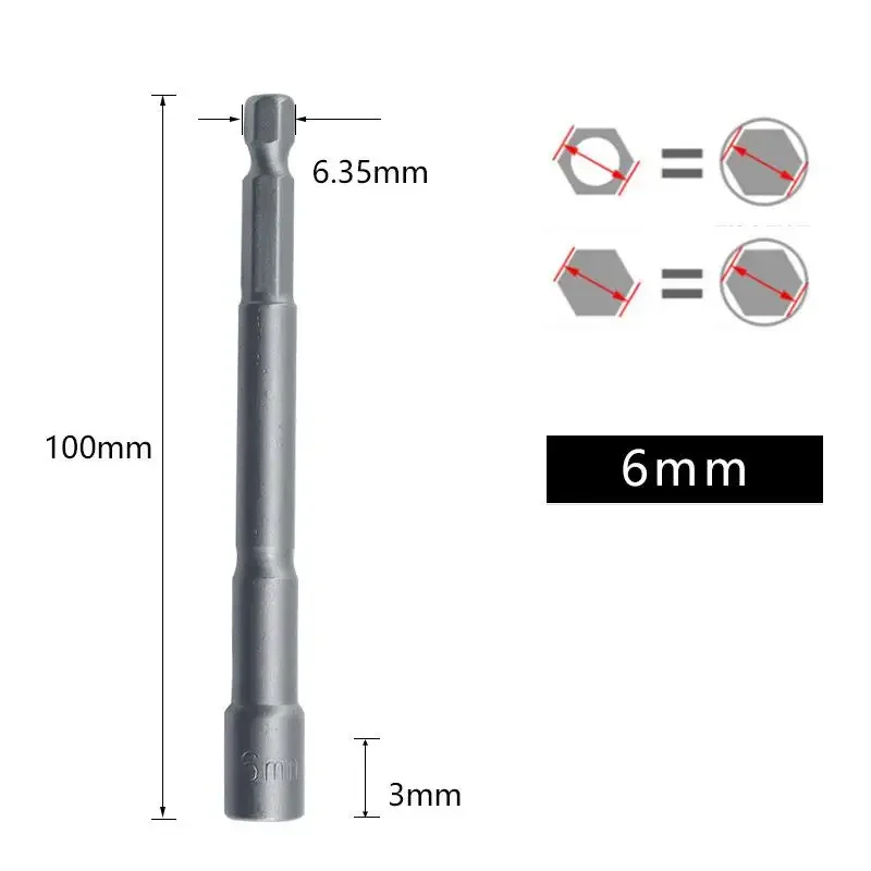 Magnetic Impact Nut Screwdrive Socket Set Metric Grade Nut  Driver Drill Bit Set 6.35mm Hex Shank 100mm Drill Bits Adapter Tools