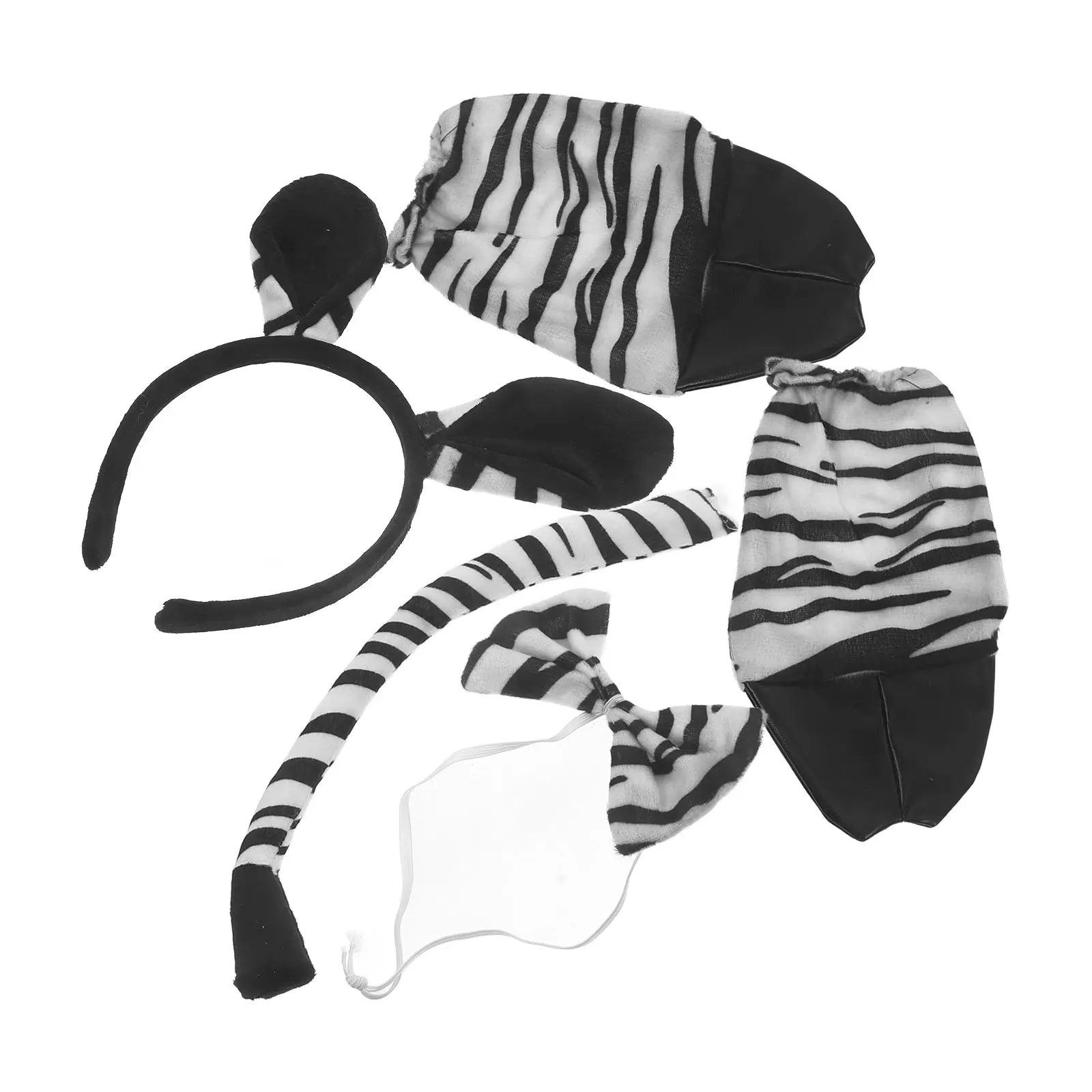 얼룩말 코스프레 세트 동물 귀 머리띠 나비넥타이 꼬리 장갑 정교한 파티 의상 용품 얼룩말 의상 세트 코스프레 머리띠