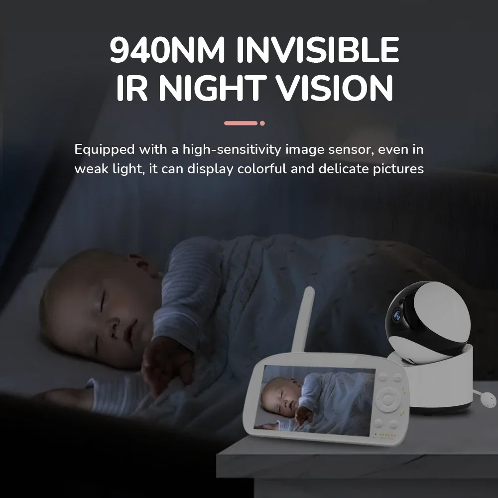 BBM Electronic Nanny Home WiFi Camera 4X Zoom Night Vision Baby Monitor 5.0-inch Screen Automatically Detects AI Cries Alarm