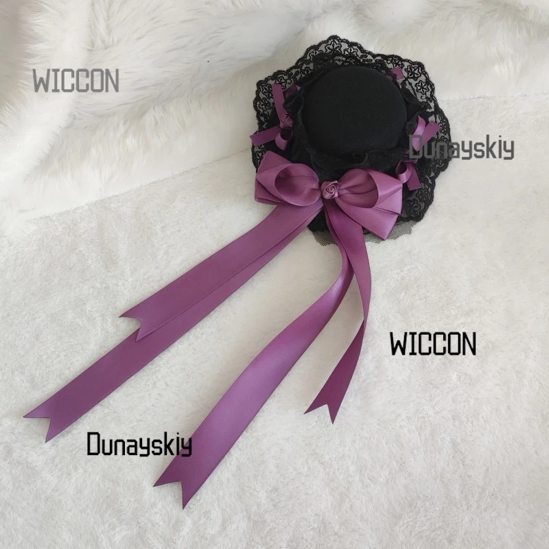Gothic Lolita BlackPurple Rose Headdres ElegantHat Lace Gloves Hair Ribbons Victorian Dark Romance Accessories Halloween/Cosplay