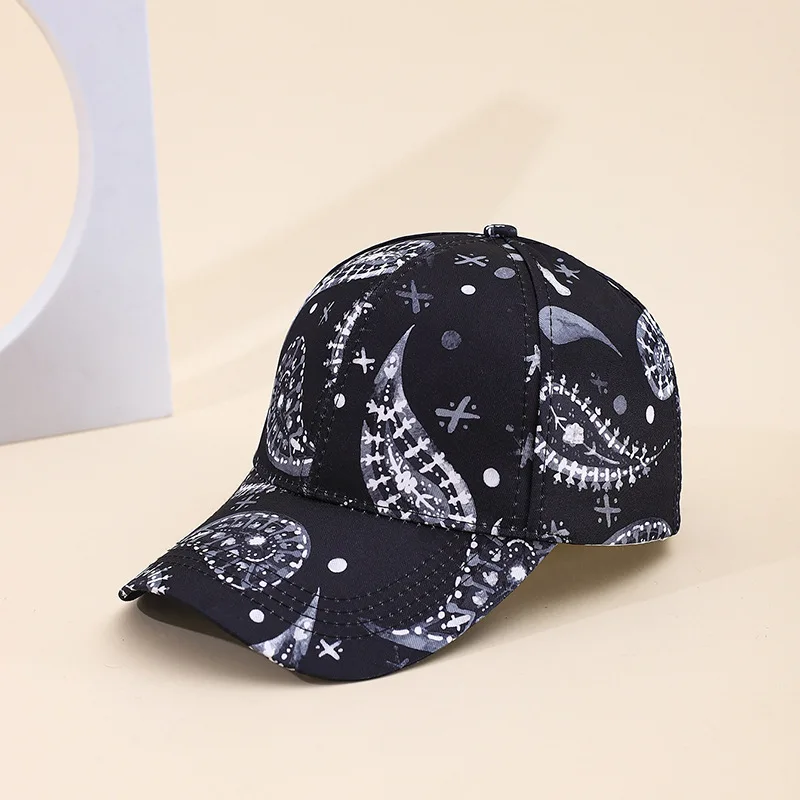 Hot-selling cashew flower digital print baseball cap, fashionable and unique duckbill cap, outdoor sun protection cap