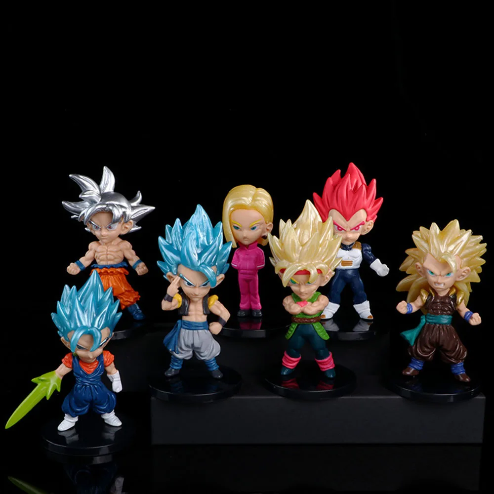 7 Stks/set Anime Dragon Ball Goku Super Saiyan Vegeta Q Versie Figuur Model Kantoor Model Auto Decoratie Verzamelen Accessoires Cadeau