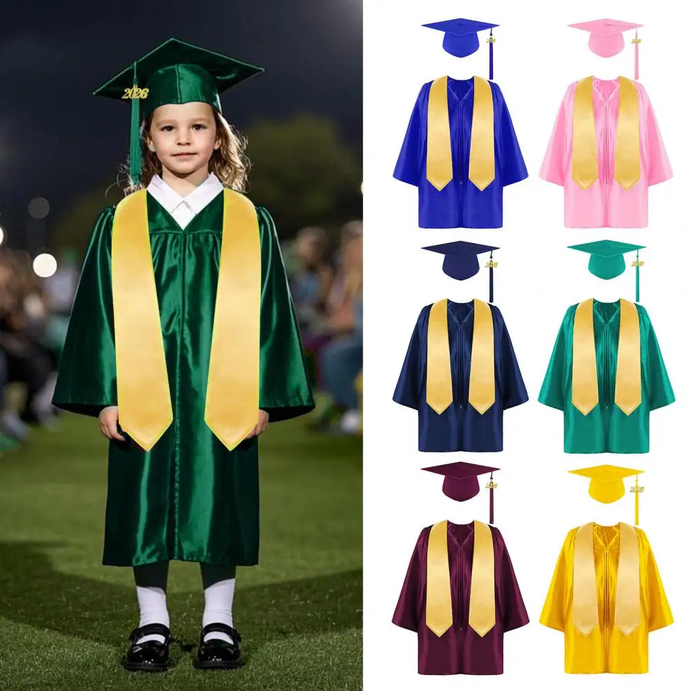 2026 Conjunto de vestido de graduación para niños, conjunto de 3 piezas, gorro y vestido de jardín de infantes para sesión de fotos, traje de ceremonia de graduación